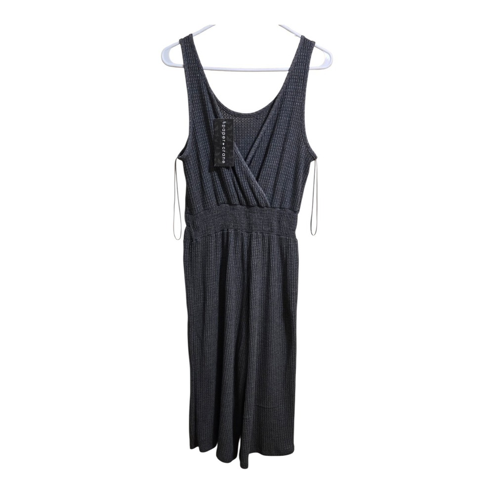 Paper Crane Waffle Stretch Knit Romper Jumpsuit Tank Relaxed Fit Gray / Medium